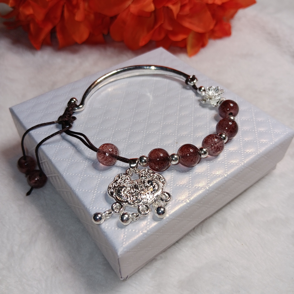 Elegant Silver and Brownish Purpleish Beaded Bracelet